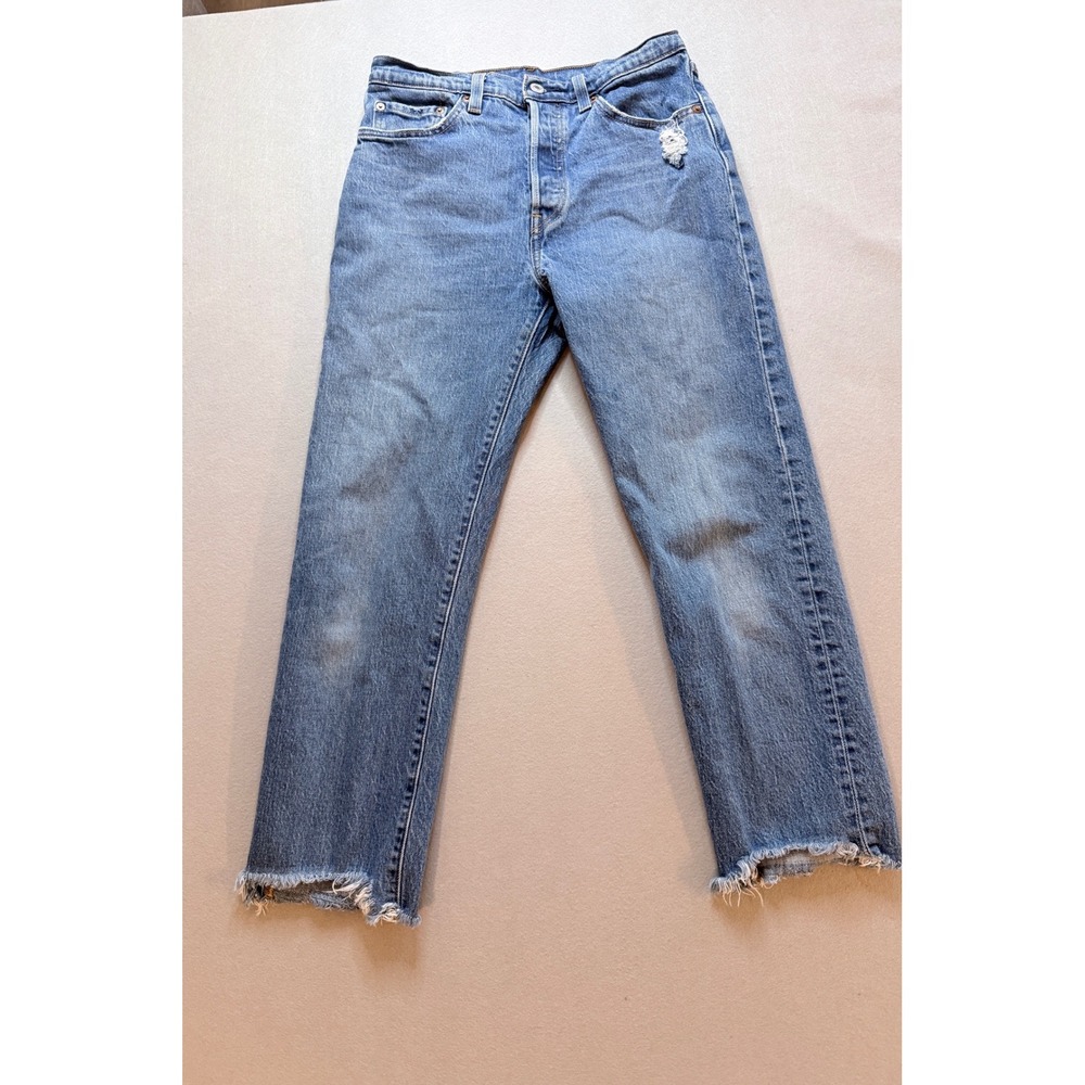 Levis Premium 501 Original Fit Blue Denim Jeans W28 L26 Raw Hem
